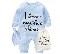 culbutomind Ensemble de vêtements pour bébé garçon et fille avec inscription « I Love My Two Mom », Bleu Mother Love Two, 1 mois