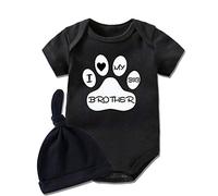Culbutomind Ensemble de vêtements pour nouveau-né avec chapeau avec griffe I Love My Big Brother - Noir - S