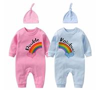 culbutomind Grenouillère double arc-en-ciel triplets pour bébé - Grenouillère mignonne pour bébé garçon fille, Bleu Rose, 0-3 mois