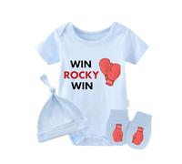 culbutomind Grenouillère pour bébé jumeaux avec gants de boxe Win Rocky pour bébé - Bleu - S