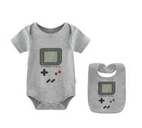 culbutomind Grenouillère pour bébé jumeaux jeu amusant bébé body à manches courtes cadeau pour naissance bébé garçon fille jumeaux vêtements pour bébé avec bavoir, gris, 0-3 mois