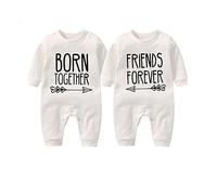 Culbutomind - Grenouillères pour nouveau-nés jumeaux avec inscriptions Born Together et Friends Forever - Blanc - M