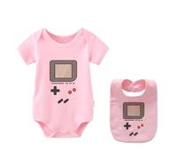culbutomind Lot de 2 bodies pour bébé avec imprimé jeu amusant - Manches courtes - Cadeau pour naissance - Garçons et filles - Pour jumeaux - Vêtements pour bébé avec bavoir, Rose, 0-3 mois