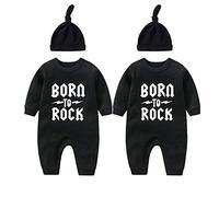 culbutomind Vêtements pour bébé nouveau-né jumeaux manches longues Rock Star I Rock Toddler Combinaisons bébé garçon, Black Born to Rock, 6-9 mois