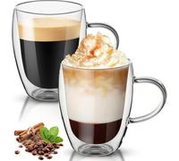 Culcenor Lot de 2 Verres Double Paroi 350 ml - Pour Café, Thé, Lait, Eau, Jus, Bière & Glace - Coupes à Dessert et Verres Élégants, Idée Cadeau