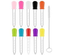 CULEB 10Pcs Liquide Droppers avec 1 Brosse,Pipette Compte-Gouttes Silicone,5 ML Pipette Graduée,Pipette Enfant,pour Bricolage,Plantes,Animaux Domestiques,Moules Bonbons,Laboratoires Scientifiques