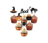 CULEB 12 PCS Décoration de Cupcake Halloween,Araignée,Citrouille,Chapeau-Sorcière,Halloween-Toothpick-Drapeaux,pour Gâteaux de Fête Halloween Nourriture Plateau Fromages Apéritifs Décor