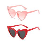 CULEB 2 Paires Lunettes de soleil Coeur Femme,Vintage Heart Lunettes,Protection Solaire UV400 et Protection UV,pour Voyages Plein Aair Mariage Fêtes de Fin D'année(Rouge,Rose)
