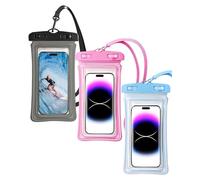 CULEB Lot de 3 Pochette Étanche Smartphone, 7,2 Pouces IPX8 Étui de Téléphone Sous-Marin pour iPhone 16 15 14 13 12 11 Pro Max Galaxy S23 S22 S21 Xiaomi Huawei OPPO VIVO(Noir,Bleu,Rose)