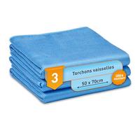 culiclean Chiffon Microfibre - Lavable 90°C, Bleu, 3 piéces 50x70cm | Torchons cuisine, Torchon vaisselle, sans Traces ni Peluches, ultra Doux, absorption jusqu'à 700%