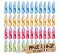 culiclean Pince a Linge - 48 pièces, Bleu-Jeune-Vert-Rose | Pinces à Linge motif "Fleur", Epingle a Linge, Fabriqué en France, 80x15mm, Résistant UV, anti-rouille