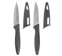 CULINARE Set de 2 couteaux, gris, acier inoxydable, lames ultra-tranchantes de 9 cm, 2 couteaux de cuisine avec protège-lames, coupe nette/prise en main ferme/manche antidérapant