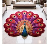 CulinaryTerra Paillasson 3D motif paon réaliste, tapis de salon, tapis de bain en terre de diatomées super absorbant, ultra fin, antidérapant, séchage rapide, convient sous la porte (G, 140 x 140 cm)