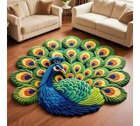 CulinaryTerra Paillasson 3D motif paon réaliste, tapis de salon, tapis de bain en terre de diatomées super absorbant, ultra fin, antidérapant, séchage rapide, convient sous la porte (B, 160 x 160 cm)