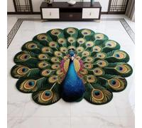 CulinaryTerra Paillasson 3D motif paon réaliste, tapis de salon, tapis de bain en terre de diatomées, ultra fin, antidérapant, séchage rapide, convient sous la porte (H, 100 x 100 cm)