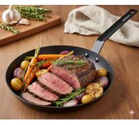 Culinatura Poêle fonte légère émaillée 36 cm queue Feuillard pour usage professionnel, tous feux dont induction, anti-adhésive pré-culottée, sans PFOA/PFAS/PTFE (saine et non toxique)