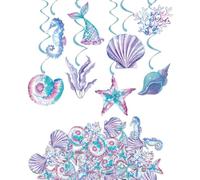 Culinavog 100 Pièces Décoration Anniversaire Sirène, plus 8 Pensembles Spirale, Kit Fête Océan avec Coraux, Coquillages, Étoiles de Mer et Hippocampes - Idéal pour Anniversaire Fille ou Garçon