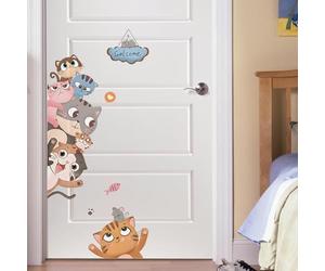 Culinavog 2PCS Autocollants Chat Muraux 3D, Motif Chats Superposés Sticker Mural de Porte, Sticker Porte Trompe l'oeil Effect, Décorations Murales Créatives et Amusantes Auto-Adhésif pour Garçon/Fille