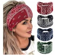 Culinavog 4 Pièces Bandeau Cheveux Femme, Large Headband Bohème Élastique avec Noeud, Accessoire Cheveux Souple pour Yoga, Sport, Quotidien - Multicolore