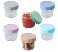 Culinavog 6 Pièces Pots D'avoine pour Nuit, Pot en Verre à Large Ouverture, Réutilisables avec Anti-Fuites Couvercles, Bocaux à yaourt Overnight Oats pour L'avoine, Céréale, Fruit, Lait, Salade