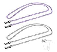 Culinavog Chaine Lunettes Femme, 2 Pieces Élégant Chaine Lunettes de Soleil pour Femmes, Cou Cordon Bandeau Lanière, Élégant Accessoire Mignonnes Colorées pour Hommes, Enfants (Argent, Violette)