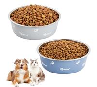 Culinavog Lot de 2 Gamelle INOX Chien(900 ML, Diamètre 17.5cm), Gamelle pour Chien, gamelle Chiens surélevée, Base Antidérapante pour Chat - Petits Moyens et Grands Chiens(Bleu et Gris)