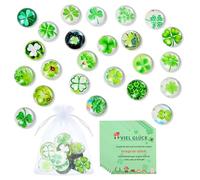 Culinavog Lot de 24 Pierres Porte-Bonheur, 25 mm Trèfle à Quatre Feuilles en Verre Coloré, Pierres Porte-Bonheur avec 24 Sachets et 24 Cartes, Décoration de Table et Cadeaux D'invités