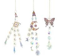 Culinavog Lot De 3 Attrape-Soleil Cristal Suspendu, Prisme Arc-En-Ciel Avec Pendentif Lune Et Étoile Papillon, Cristal Ornement Capteur,Attrape Soleil Exterieur Jardin Pour Fenêtre,Maison,Mariage,Fête
