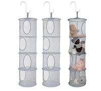Culinavog Lot de 3 paniers de rangement à suspendre en maille avec crochets en S - Pliable à 4 niveaux - Pour chambre d'enfant