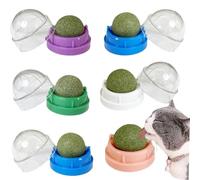 Culinavog Lot de 6 Boules à Herbe à Chat, Jouet à lécher Mural Rotatif pour Chat, Boule d'herbe à CHATMurale pour Nettoyage des Dents et Anti-Stress Stick Mural avec Capuchon de Protection