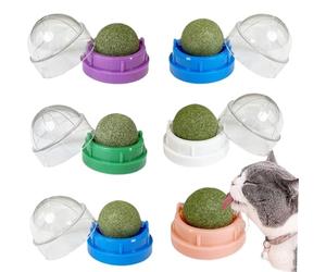 Culinavog Lot de 6 Boules à Herbe à Chat, Jouet à lécher Mural Rotatif pour Chat, Boule d'herbe à CHATMurale pour Nettoyage des Dents et Anti-Stress Stick Mural avec Capuchon de Protection