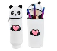 Culinavog Trousse Kawaii Animaux, 2 en 1 en Silicone Souple, Trousse Rétractable sans BPA, Nettoyage Facile, Grande Capacité, Fermeture Éclair Lisse - 19 à 22cm (A)