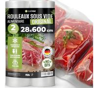 culivac Rouleau sous Vide Alimentaire 28 x 600 cm - Film sous Vide Alimentaire Gaufré Original - Sac sous Vide Alimentaire pour Cuisson Congélation Conservation - Lot de 2