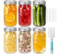 CulnCraz Lot de 6 bocaux Mason en verre à large ouverture de 32 oz avec couvercles et anneaux en aluminium argenté - Bocaux hermétiques pour stockage des aliments, conserve, flocons d'avoine pour la