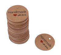 Culnflun 100pcs Kraft Paper Brown Handmade Hang Label, Tags ronds Tags de suspension, étiquettes-x avec des étiquettes personnalisées personnalisées à la main de 66 pi (Fabriqué à la main avec amour)