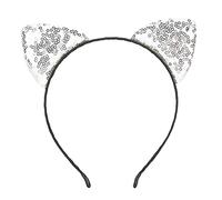 Culnflun Bandeau d'oreilles de chat à paillettes réversibles, cerceaux de cheveux d'oreilles de chat scintillants brillants Halloween oreilles de chat noires bandeaux bandeau bande (Argent)