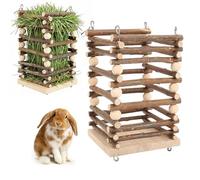 Culnflun Cage à Foin en Bois pour Lapin à Suspendre, Support d'herbe pour Cochon d'Inde, Support à Foin pour Petits Animaux, Chinchilla, Hamster, Bois de pin, 10,2 x 10,2 x 17,8 cm