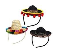 Culnflun Chapeaux de fête, tissu Cinco de Mayo Fiesta et bandeaux Sombrero en paille, costume de fête, mini chapeau de fête mexicain avec bandeau pour costume de fête Fiesta pour f