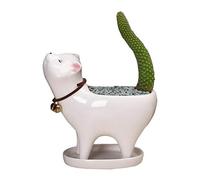 Culnflun Chaton céramique Succulent Pots, 13,2x12,7 cm Mini jardinières avec Trou de vidange céramique pour Plantes aériennes décoration du Bureau à Domicile Dessin animé (Blanc)