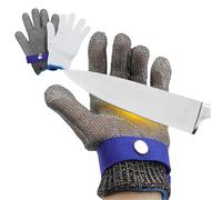 Culnflun Gants Anti Coupure Protection, Haute Performance Niveau 5 Gants de Travail Gant Protection Cuisine, Acier Inoxydable Gants en Maille D’Acier, pour Filet de Poisson, Découpe de Viande (M)
