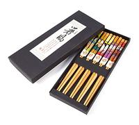 Culnflun Réutilisables Style Japonais, Lot de 5 Paires, 23,5 cm, Embouts Antidérapants pour Sushi, Nouilles, Riz et Repas Quotidiens