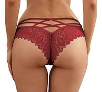 Culotte chaude pour femme - Dentelle au crochet - Culotte à lacets - Sous-vêtements sexy - Sous-vêtements de vélo - Sous-vêtements pour homme - Manches longues, Bordeaux, M