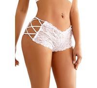 Culotte Chic Tanga Dentelle pour Femme Stretch Shorty Grande Taille Sexy String Taille Haute pour Femme Blanc M-L