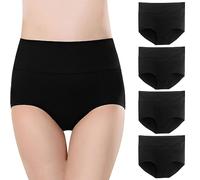 Culotte confortable en coton sans couture pour femme - Taille haute - Culotte extensible - Couverture complète - 4P - Sous-vêtements sans couture pour femme, Noir , L