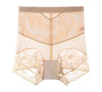 Culotte confortable en dentelle pour femme - Coupe du ventre et des hanches - Taille moyenne et haute - Respirant pour un confort tout au long de la journée, beige, L
