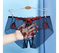 Culotte confortable et élégante en maille florale sans couture pour femme avec fente à l'entrejambe transparente (M noir)