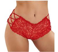 Culotte confortable pour femme - Sous-vêtements érotiques sexy et respirants - String Tangos avec dentelle - Lingerie sexy pour la Saint-Valentin - Culotte douce - Détail découpé - Transparent, rouge
