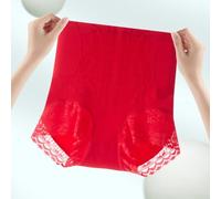Culotte confortable taille haute sans couture pour femme avec dentelle pour post-partum (M rouge)