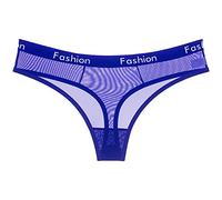 Culotte Coton Femme Dames Sexy Transparent Net Culottes Lettres Imprimé Taille Basse sans Couture Femmes Slip String(Blue,M)