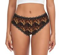 Culotte de bikini à imprimé cheval pour femme avec bordure en dentelle douce et extensible taille basse